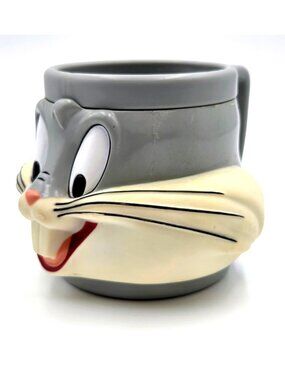 Vintage 1992 Bugs Bunny Looney Tunes 3D Plastic Coffee Mug Cup Promo Read